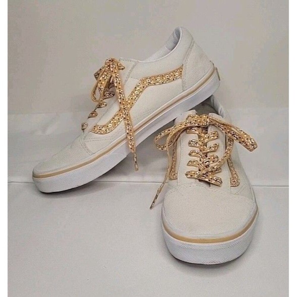 Vans Old Skool White Suede Ditsy Floral Gold Sidestripe Women's Size 6 Low Top